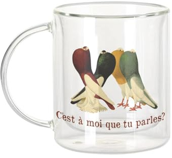 Fabulous Mug Verre Double Paroi - Pigeons - C'est à moi que tu parles ? Biologie Illustration Ancien Tasse a Cafe et The Isotherme 330ml Effet Suspendu Anti-Brulure Imprime en France