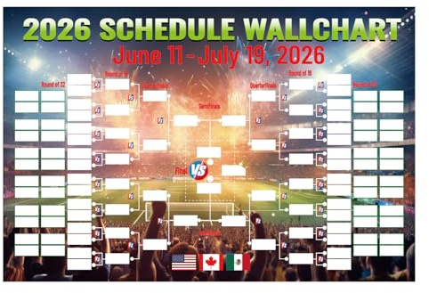 Fukaisu Calendrier de la Coupe du Monde 2026, Affiche 60x90cm Tableau Mural Fonctionnel Coupe du Monde avec Présentation 48 Équipes pour Fans Football
