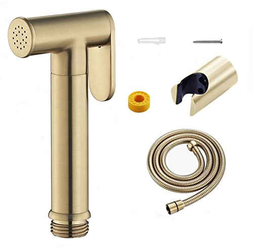 JHNKOJ Bidet Handheld Water Sprayer Hand Shower for Toilet Use Bidet Shower for Toilet with Hose Brass Cold Water Cloth Diaper Sprayer Kit(Gold)