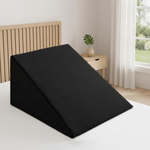 Laam linen Bed Wedge Pillow Cushion 20 x 18 x 11 Back Support with Premium Foam – Helps with Acid Reflux Back and Leg Pain, Snoring & Heartburn - Removable Washable Cover (Black)