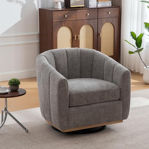 DRIXNO 360° Drehsessel, Wohnzimmer drehbar Loungesessel, Esszimmerstuhl mit Metallfuß, Club-Sessel, Armlehnstuhl für Wohnzimmer, Familienraum, Schlafzimmer, Lounge, Grau