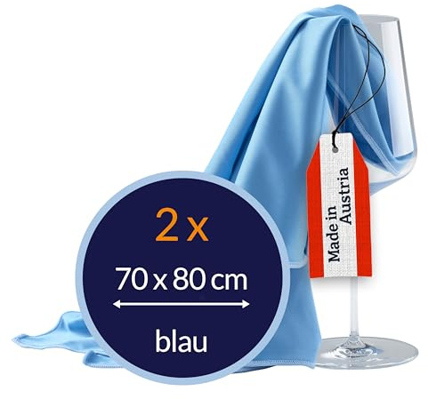 culiclean Microfibre Polishing Cloths for Glass Glasses High-Gloss Surfaces 70 x 80 centimetres, Premium, Pack of 2 Cloths, Blue-Blue
