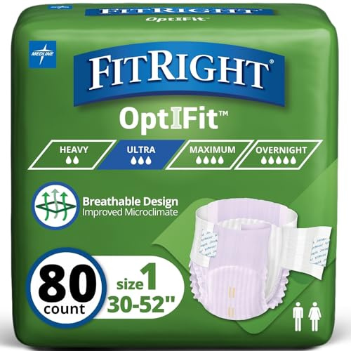 FitRight Extra-Stretch Heavy Absorbency Adult Diapers, FSA/HSA Eligible,80 Count, Waist Size 30-52 ,M/L, Incontinence Briefs for Men and Women, Disposable, Moisture Wicking, Leak Protection
