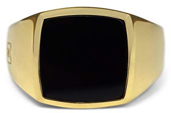 Sprezzi anello gioiello maschile oro in argento sterling 925 anello castone placcato oro 18k con pietra naturale onice nera | Dalla Germania gioielli da uomo in argento massiccio con cofanetto regalo