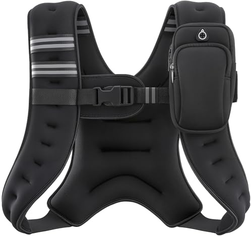 ZELUS Weighted Vest, 6lb/8lb/12lb/16lb/20lb/25lb/30lb Weight Vest with Reflective Stripe for Workout, Strength Training, Running, Fitness, Muscle Building, Weight Loss, Weightlifting, Black(8 lb)