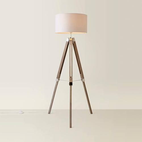 MiniSun | Modern Light Wood & Chrome Tripod Floor Lamp with a Grey Drum Shade | Floor Lamps & Torchieres, Home Décor & Improvement Essential