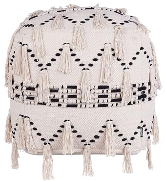 Pouf in Beige und Schwarz 45 x 45 cm Baumwolle in Boho-Stil Fransen Thondi