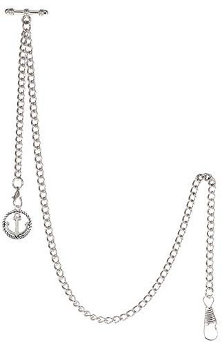 TREEWETO Men's Albert Chain Pocket Watch Curb Link Key Chain Silver