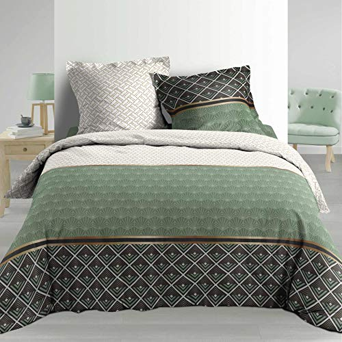 Douceur d'Intérieur Parure 3 Pièces 260 x 240 cm Percale Imprime Belor, Vert