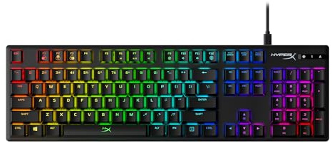 HyperX Alloy Origins Gaming-Tastatur, mechanisch mit HyperX Blue Switches (Clicky), RGB-Beleuchtung, kompakt, Aluminium-Gehäuse, abnehmbares USB-C-Kabel, QWERTY US-Layout, für PC, PS5, Xbox, Schwarz