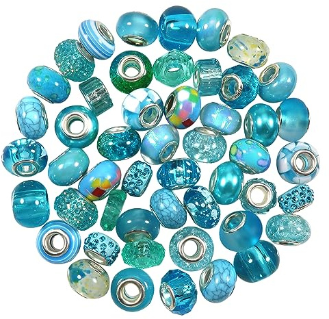 TOAOB 50 Stück Europäische Perlen 20 Stile Hellblau Große Loch Strass | Charms Spacer Perlen, für DIY Handwerk Armbänder Halsketten Schmuckherstellung