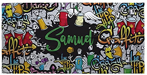 LolaPix Strandtuch Graffiti. Strandtuch mit Namen. Personalisiertes Strand Badetuch. Personalisierte Handtuch. Personalisierte Geschenke. Verschiedene Designs und Größen. Graffiti