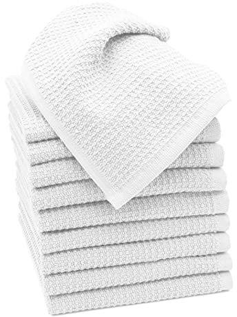 ZOLLNER 10er Set Seiftücher in 30x30 cm - langlebige Handtücher in weiß - mit praktischem Aufhänger - Zeitloses Waffelmuster - waschbar bis 95°C - Baumwolle - Hotelqualität