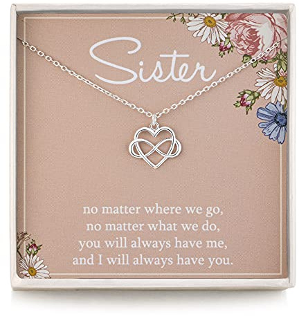 RareLove Sister Gifts from Sisters 925 Sterling Silver Tiny Infinity Heart Necklaces Friendship Jewellery for Women, Sister Birthday Presents