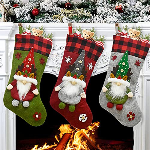 Ewolee Weihnachtsstrumpf, 3PCS 19 Große Weihnachtsstrümpfe Weihnachten Bonbontasche Nikolausstiefel für Kamin Weihnachtsbaumdeko, Thematisierter Weihnachtsmann