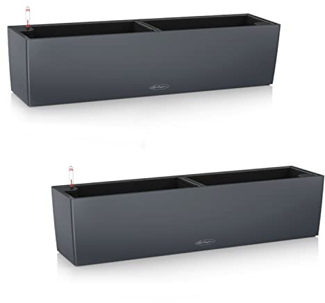 Lechuza Self Watering Plant Pots BALCONERA Color 2 x 80cm Window Box, Slate | 2 Pack, H19 L80 W19 cm, Large Size, Indoor, Outdoor, Drainage Hole, Quality Plastic, Frost-Resistant, Water Level Indicator