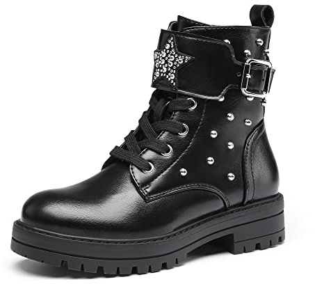 DREAM PAIRS Mädchen Jungen Mode Herbststiefel | Winterstiefel fashion Schnürstiefel Kinder Mittlere Schuhe Warm mit Futter