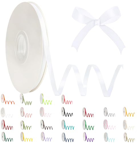POPOYU Satinband 6mm Weiß,Weiß Band 6mm Natur,91m Dünn Geschenkband,Geschenkband und Schleifen für Geschenken,Bastelarbeiten,Haare,Ostern,Weihnachten,Hochzeit,Luftballons