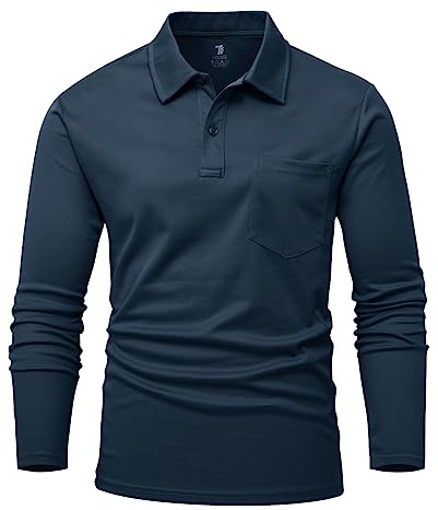 YSENTO Herren Poloshirts Langarm Golfshirts Schnelltrocknend Atmungsaktiv Outdoor Funktionell Tennis Arbeit Casual Polo T-Shirts Tops mit Brillenhalter