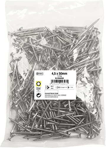 Connex KL3264550 - Tornillos universales (4,5 x 50 mm, 1 kg, cabeza avellanada, tracción TX, rosca parcial, acero inoxidable, juego de tornillos/tornillos en bolsa)