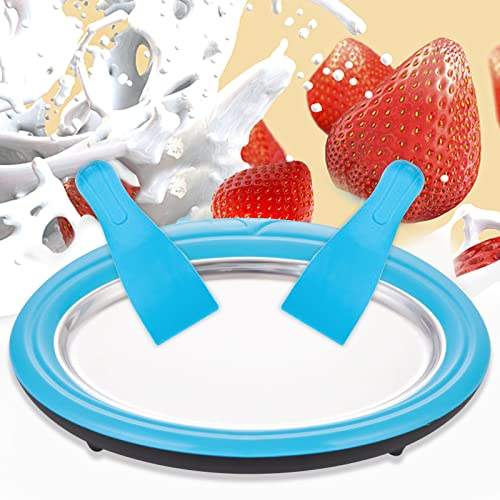 longziming Piastra per gelato, piastra per la preparazione di gelato gelato, con 2 pale, piastra per ghiaccio blu