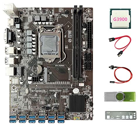 Zunedhys Carte mère B250C BTC Miner + Processeur G3900 + Clé USB 64G + Baffle + Câble + Câble Switch 12 USB 3.0 DDR4 LGA1151 pour ETH