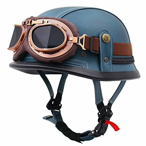 Retrò Elmetto Tedesco Casco Motociclista ECE Omologato Mezzo Casco Moto Pelle D'epoca Con Occhiali Scooter Caschi Jet Universale Uomo E Da Donna Per Street Cruiser