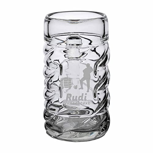 LUXENTU Diamond Maßkrug mit Gravur, Bierfass, 1,0 l, 1 Stück | Personalisierter Henkelkrug mit Einschenklinie, Geschenk für Bierliebhaber & zum Geburtstag, Spülmaschinenfest