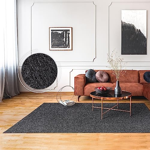 Paco Home Teppich Wohnzimmer Schlafzimmer Kurzflor Waschbar Bis 30 Grad Einfarbiges Design Meliertes Muster Weich Moderne Deko, Grösse:280x380 cm, Farbe:Anthrazit