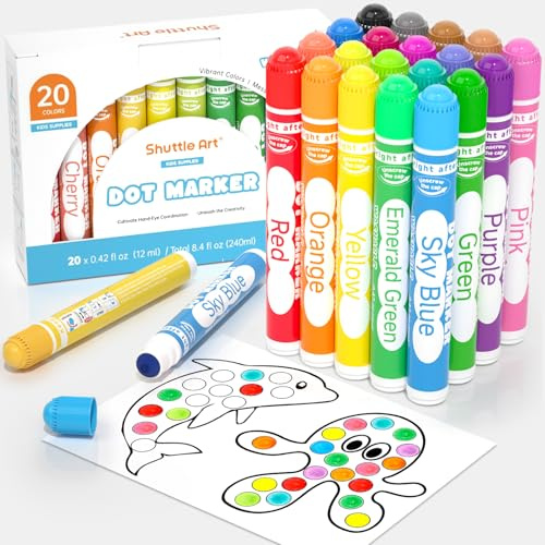 Shuttle Art Dot Markers, 20 Colors Washable Markers for Toddlers,Bingo Daubers Supplies Kids Preschool Children, Non Toxic Water-Based