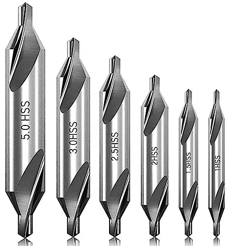 Broca Central, 6 Piezas Juego De Metal De Broca Central Hss De 60 Grados, Broca Avellanadora M2 6542 Para Accesorios De Torno, Accesorios De Torno De Madera1,0/1,5/2,0/2,5/3,0/5,0 | Juego de 6 brocas para piedra de acero rápido, accesorios para torno, 5 tamaños: 1.0/1.5/2.0/2.5/3.0/5.0