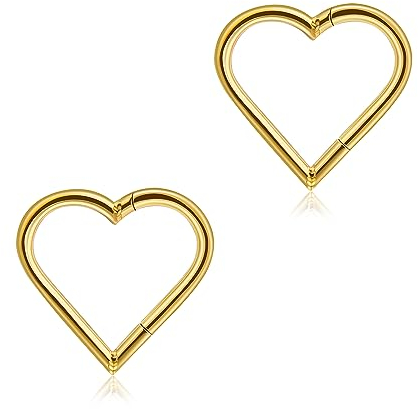 Lantine 16G Knorpel Ohrringe 316L Edelstahl Herz Ohrpiercing Scharnier Nahtlose Clicker Ohrring Conch Helix Rook Augenbraue Piercing Schmuck für Damen Herren Gold 10mm