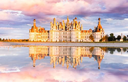 Holzpuzzle Erwachsene 1000 Teile Architekturreflexion des Schlosses Frankreich Chambord 75 * 50Cm
