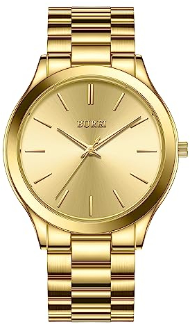 BUREI Herren Uhren Schwarze Minimalistische Quartz Armbanduhr für Männer 44mm große Kleideruhr mit Edelstahlband