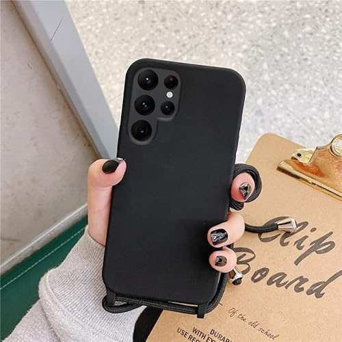 UEEBAI Crossbody Lanyard Phone case for Samsung Galaxy S22 Ultra 5G, Silicone Phone Cover Necklace Cord Strap Soft Shockproof Protective Case - Black