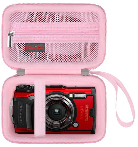 Elonbo Carrying Case for OM System Tough TG-7 / TG-6 Underwater Camera, Pink, Waterproof, Shockproof, WiFi, 4K Video, Storage Cover, Travel Bag