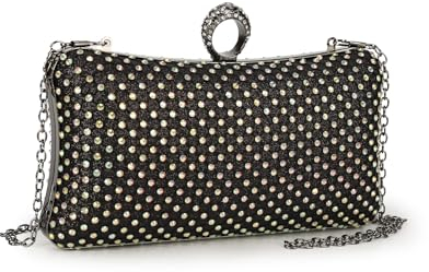 Gladdon Damen Clutch Elegant Abendtasche Buckle Brauttasche Kettentasche Glitzer Handtasche Portemonnaie Klein Umhängetasche Tasche für Hochzeit Cocktailparty Tanzparty Geburtstag（Schwarz）