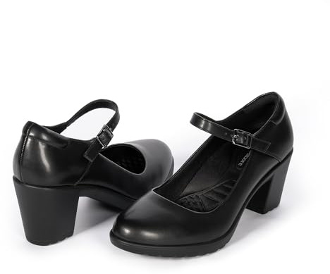 Cusolemore Mary Jane Shoes for Women with Arch Support, Black Pumps Closed Toe Platform Chunky Heels Comfortable Work Dress Shoes Size 8