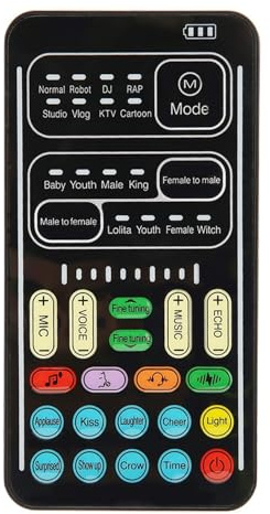 Lancoon Mini Sprachwechsler, Multifunktionale Soundkarte mit 8 Verschiedenen Soundänderungen Effekte Coole Lichter Power Display Klein für PS4 PC Computer Mobiltelefon (Schwarz)