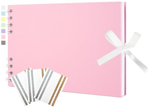 Hiwhy Scrapbook Album Photo Book with 20 Sheets White Pages 8.5x6 Inch Scrapbooking with Corner Stickers for Wedding Baby Shower Birthday Travelling, Pink