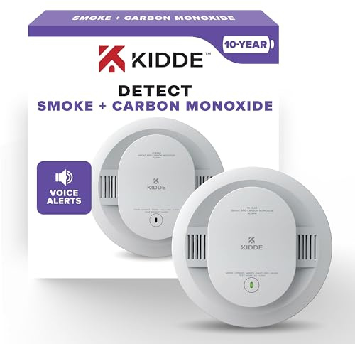 Kidde Smoke and Carbon Monoxide Detector, 10-Year Battery Powered, with Voice Alerts, LED Status Lights, 85 dB Alarm, 5 inches, 30CUD10-V, 1 Pack