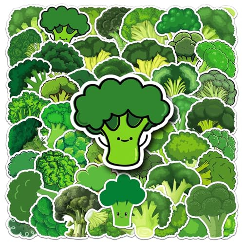 50PCS Broccoli Stickers for Laptop,Car,Helmet,Skateboard,Water Bottle,Bike,Guitar,Scrapbook,Luggage,Computer,Aesthetic Vegetables Vinyl Stickers,Food Waterproof Decals,Gift for Girls Adults Boys