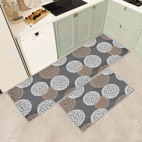 Küchenteppiche 2 Stück,Vintage rutschfest Waschbar Dauerhaft Küchenläufer Flurläufer, Anti-Müdigkeit Küchenteppich Teppich Läufer für Küche,Carpet für Badezimmer/Wohnzimmer Flur (L, 40x60+40x120cm)