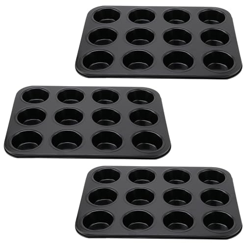 FAAING 3 Stück Muffin Backform, 12er Muffinblech Antihaft Muffinform, Mini Muffins Backform Muffin Tray Backblech für Muffins, Brownies, Kuchen, Pudding