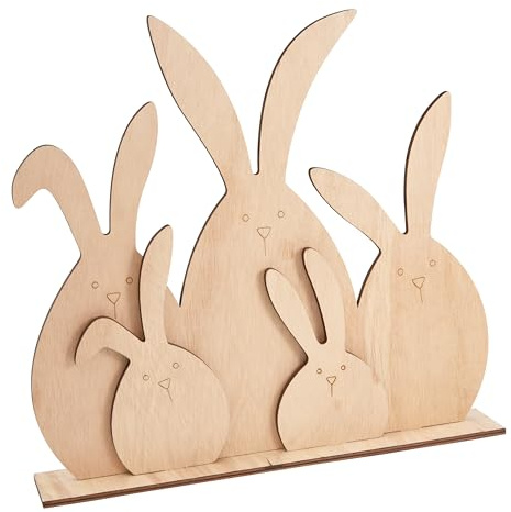 VBS Holz-Steckmotiv Hasenfamilie 4-teiliges Set aus Pappelsperrholz unbemalt 28x30x0.5 cm einseitig dekoriert ideal für Ostern zum Bemalen Bekleben oder Dekorieren mit Servietten- oder