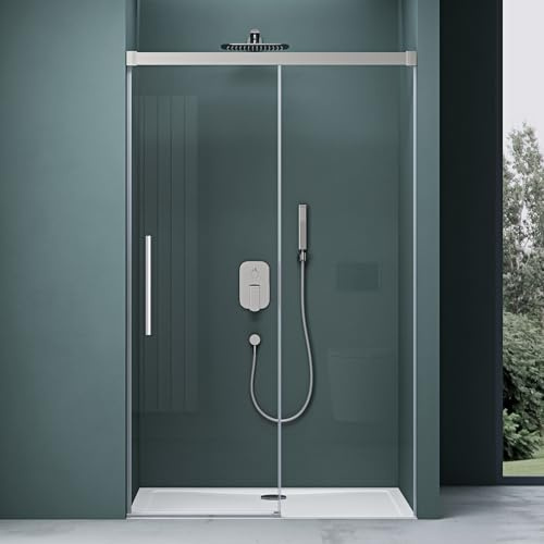 Mai & Mai Duschtür Nischentür dusche Duschabtrennung 110x195cm Chrom | Duschkabine Nischenschiebetür 6mm ESG-Sicherheitsglas inkl. Soft-Close Teramo12K