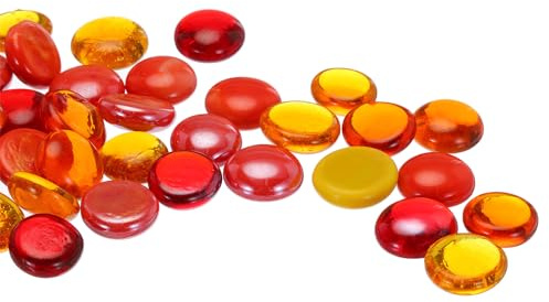 QUARKZMAN Perle Vetro, 36pz Pietre Preziose Vetro Piatto Rosso/Giallo 0,44 Libbre (0,67-0,87) Biglie Vetro Ciottoli per Riempitivi Vasi Decorazioni Acquari Artigianato Fai-da-Te