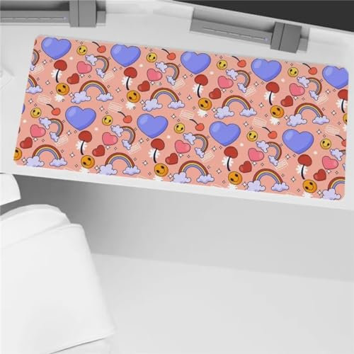 Mauspad XXL Mauspad Gaming 700x300x2mm, Mousepad XL mit Vernähte Kanten, rutschfeste Schreibtischunterlage Große für Verbessert Präzision (Regenbogenherz)