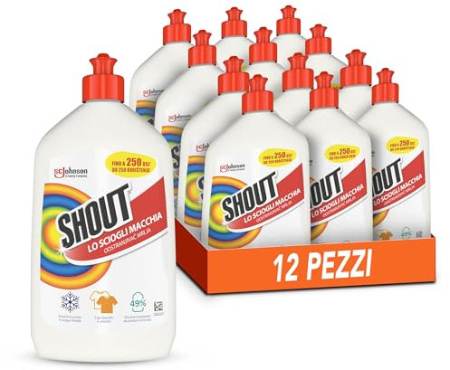 Shout Scioglimacchia Liquido, Smacchiatore Bucato, Tripla Azione, Sicuro su Capi Bianchi e Colorati, New - Formato scorta da 12 pezzi da 500ml