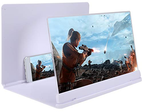 Handy-Bildschirmlupen-Verstärker, 14 Zoll Anti-Strahlung, Verhindert Reflektionen, Freier Zoom, 3–5-fache Vergrößerung, Visueller Kinogenuss, Keine Batterie Erforderlich, (White)